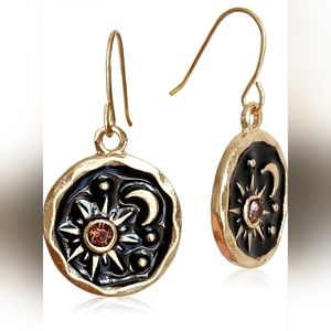 New Boho Style Sun Moon Pattern Pendants Drop Earrings Gold &‎ Black NWT